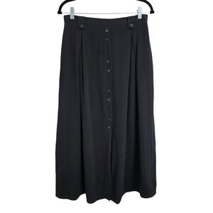 Vintage Tradition Black Pleated Button Front Midi Skirt 12
